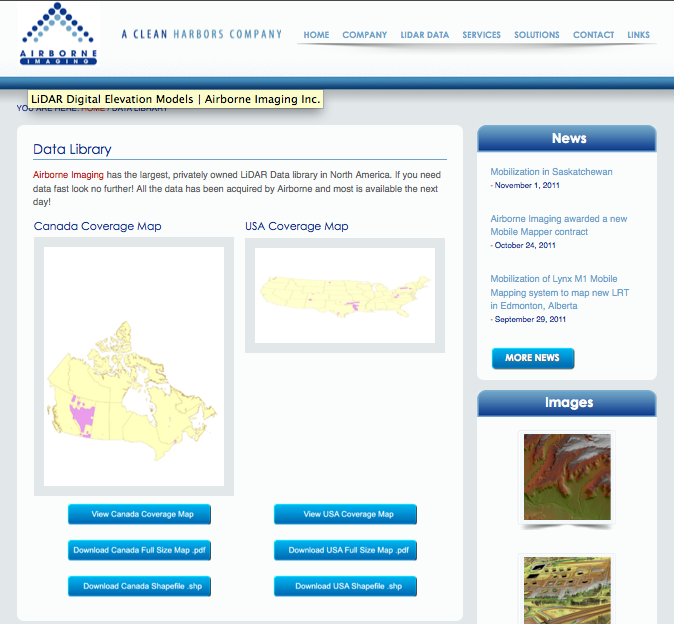 A web page displaying mapping data for a mapping company