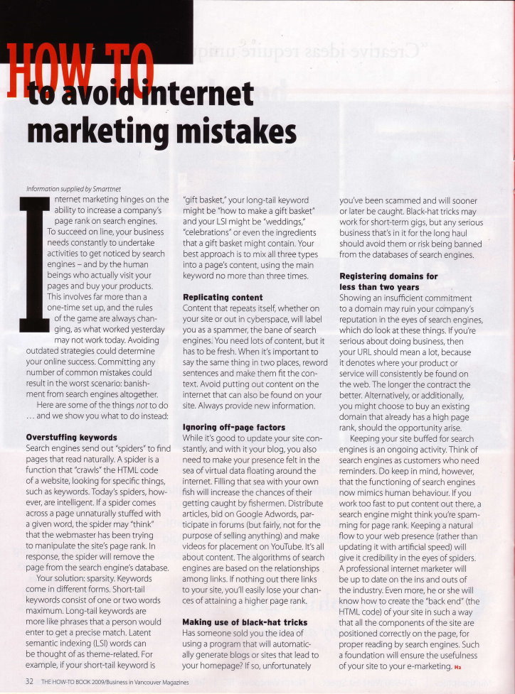 How to avoid internet marketing mistakes article for Business in Vancouver How-to magazine