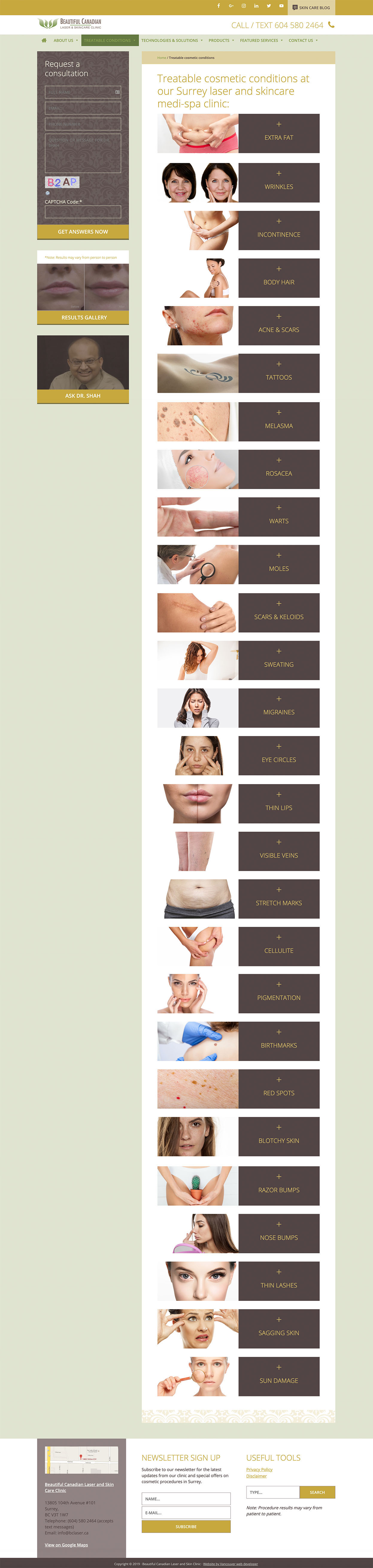 cosmetic medical spa web design for conditions page long view