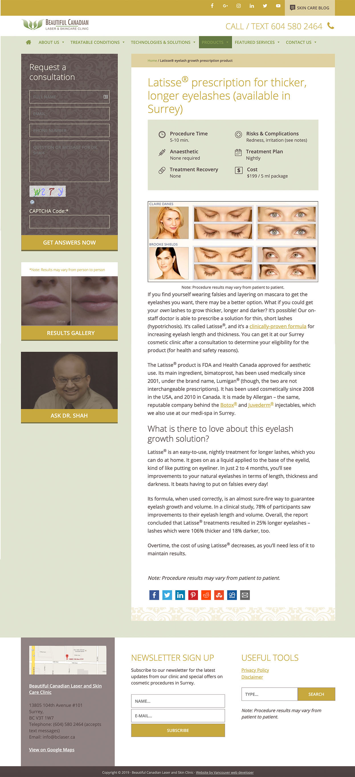 interior web page design for surrey cosmetic clinic