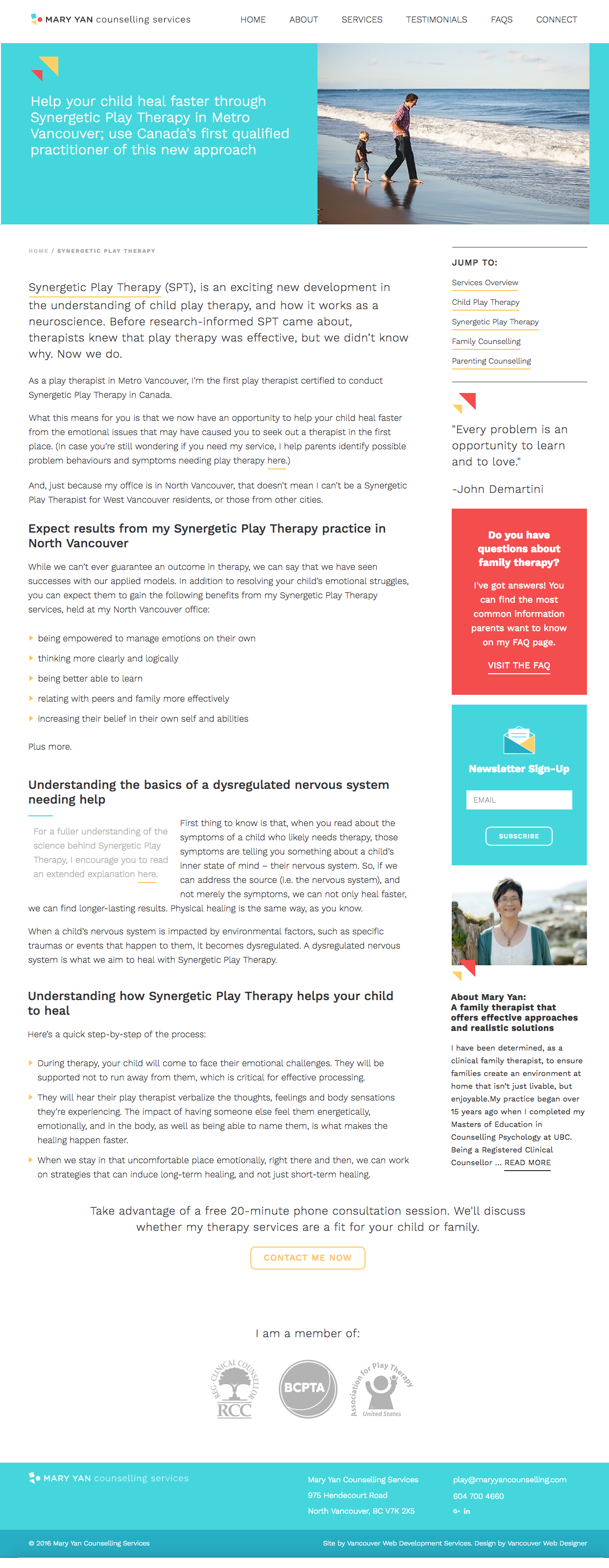 interior web page design for therapist in vancouver