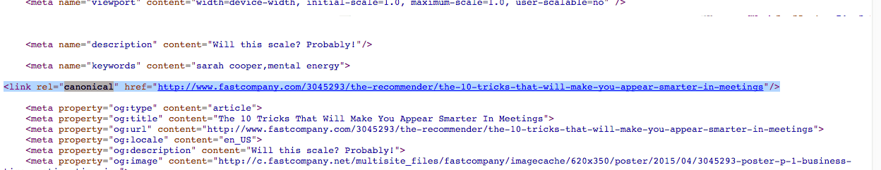canonical link reference on fast company's website for a republished article