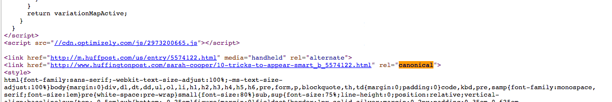 canonical link references on huffington post re-published article