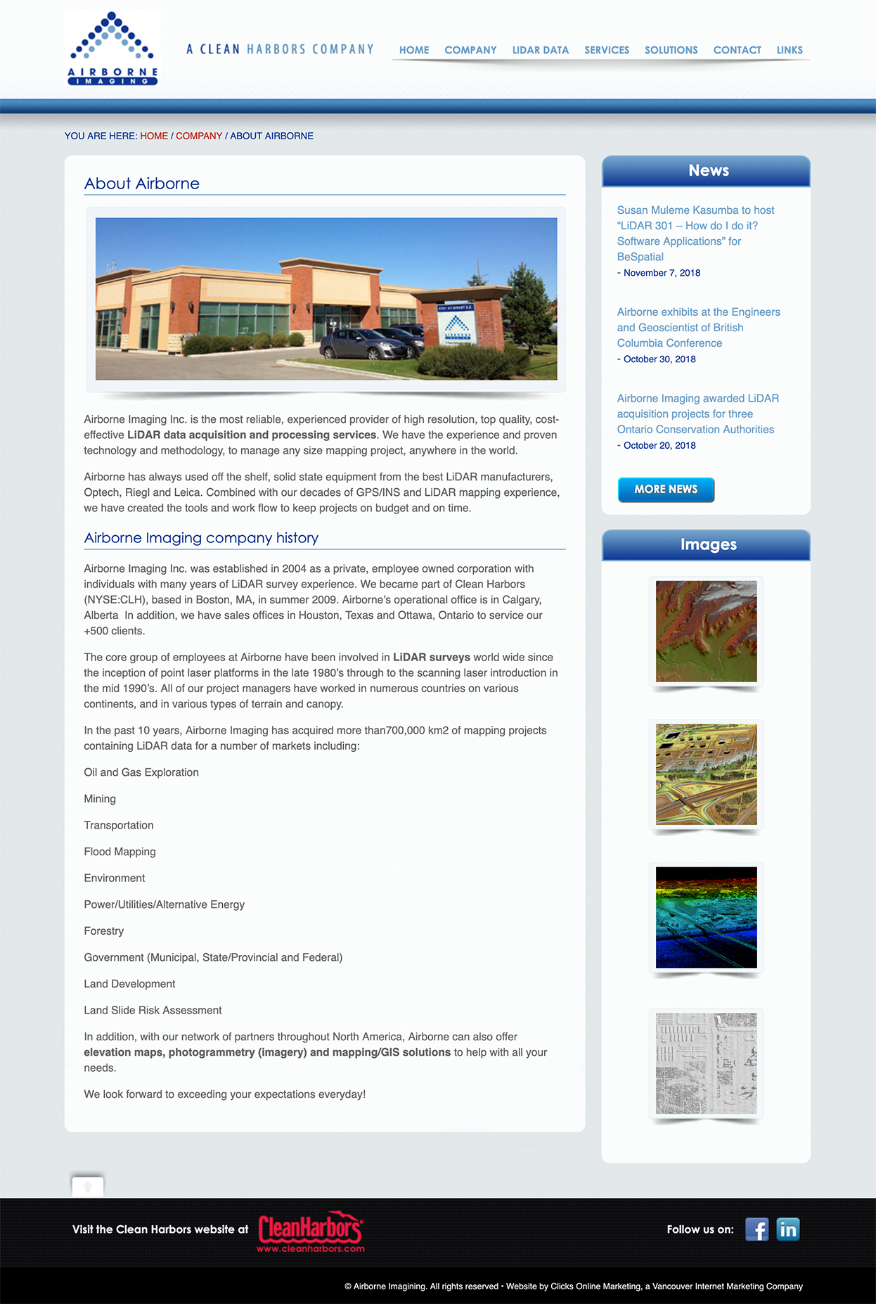 lidar technology company website design template of interior page