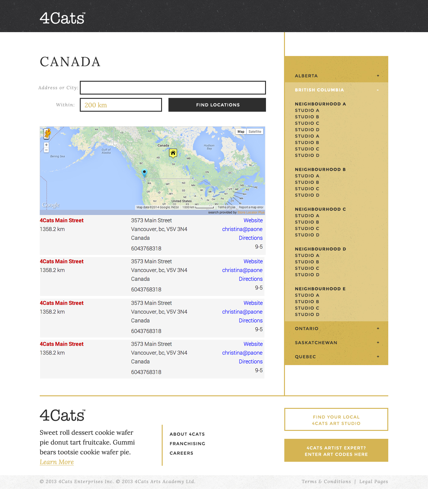 design revision of store finder web page design on a multi-location website