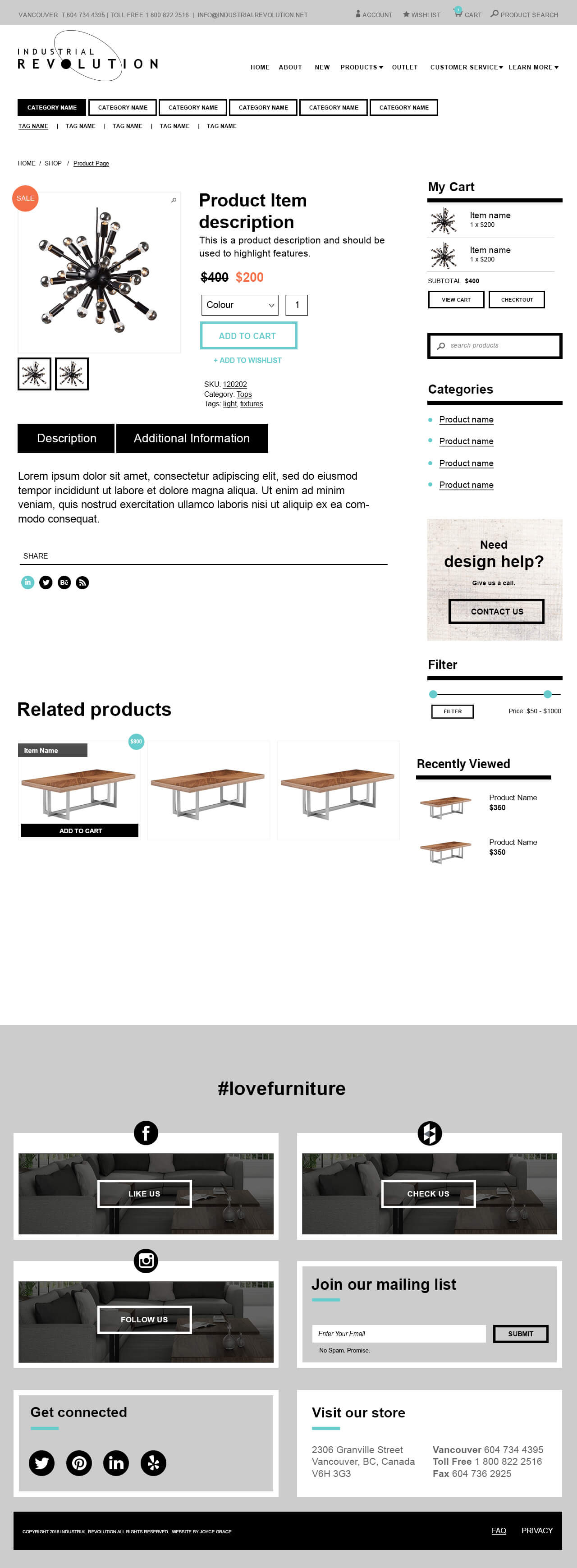 furniture store e-commerce product page design